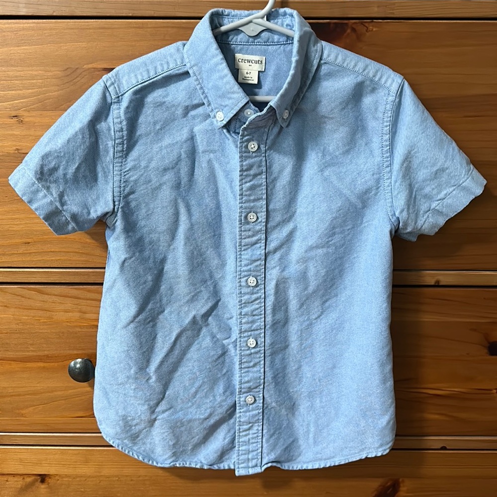 Boys blue short sleeved button down shirt